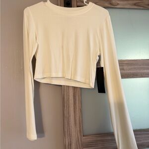 Mono B Cream Long Sleeve Crop Top